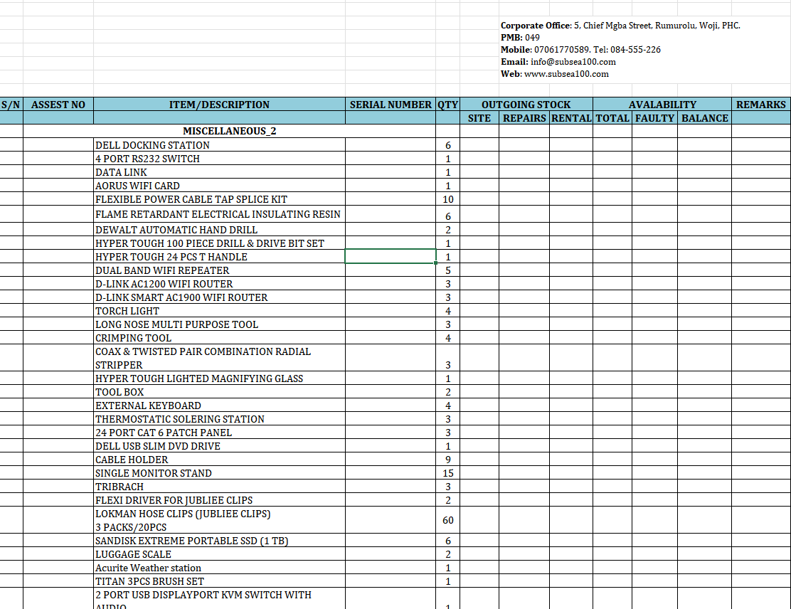 Equipment Catalogue Preview